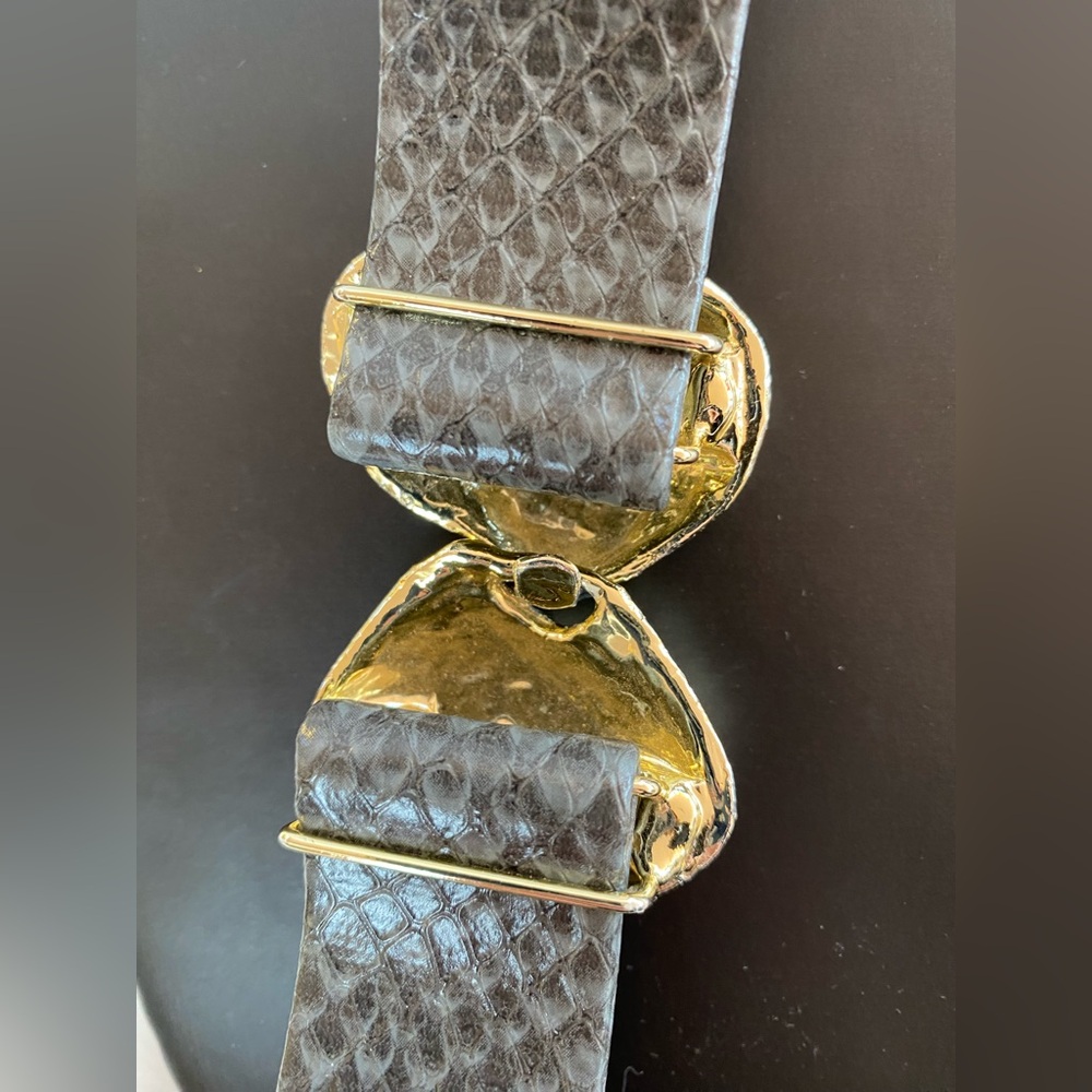VTG Grey Snakeskin Belt w/ Shell Clasp Belt Buckle Seashell 32” Adjustable - Picture 5 of 11